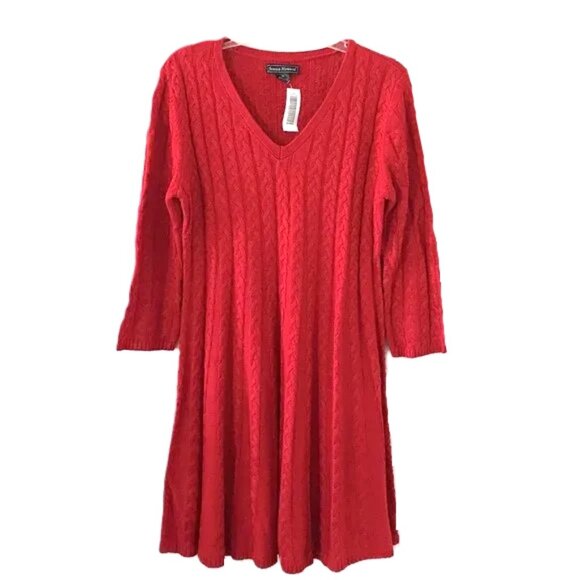 V-Neck Cable Knit Sweater Dress Red XL,Jessica Howard - Picture 1 of 13
